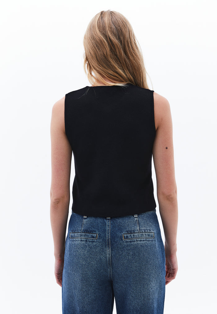 Button Collared Vest - BLACK