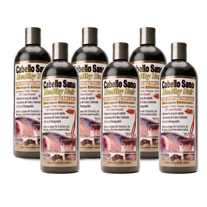 Cabello Sano Antibacterial Shampoo (6-Pack, 16 oz Each) – Scalp Treatment for Dandruff, Ringworm, Dryness & Irritation | Natural Herbal Formula