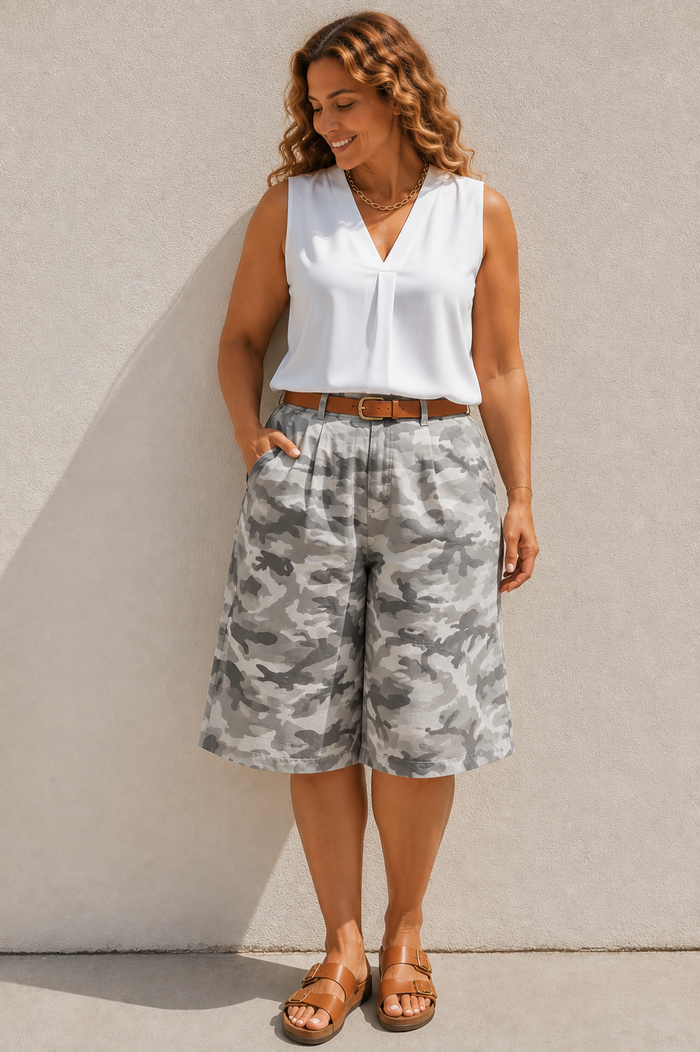 Camo Print Culottes Grey