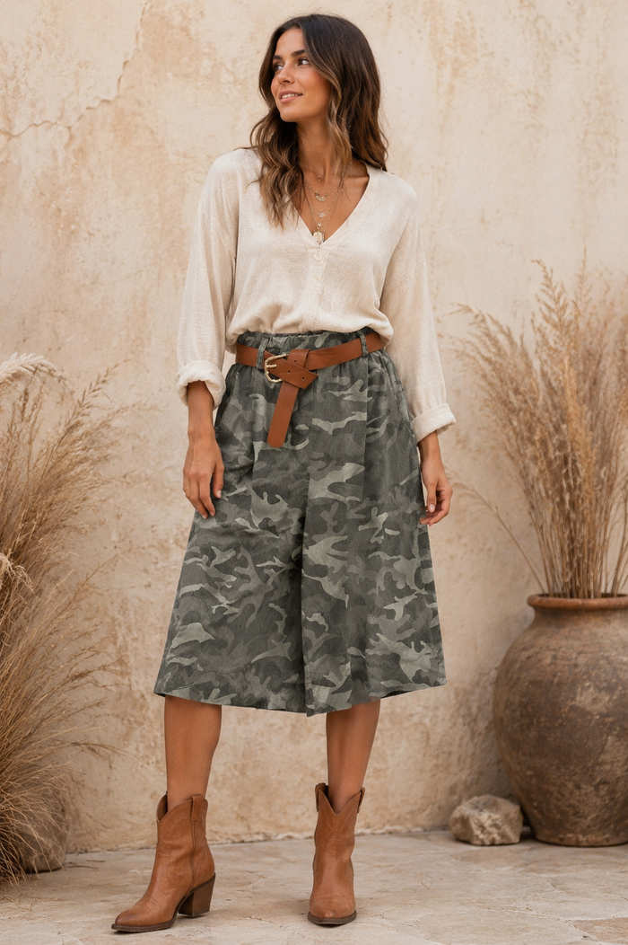 Camo Print Culottes Khaki