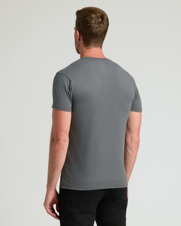 Carbon Classic Crew Neck worn by man, back view.