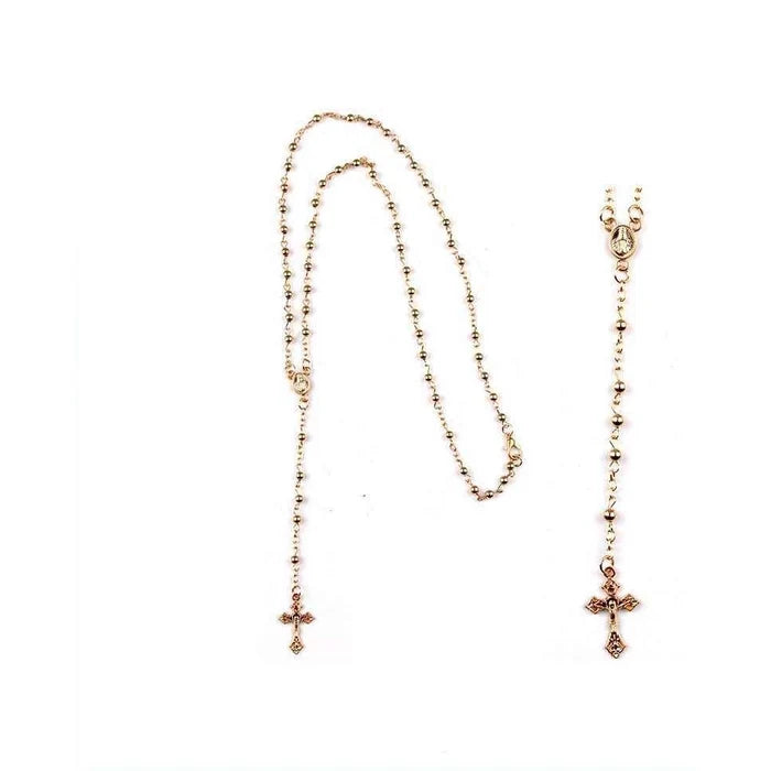 Catholic Rosary Necklace Set - 12-Piece Dozen Pack with Cross Crucifix & Miraculous Centerpiece, Gold & Silver Plated Metallic Prayer Beads with Individual Gift Cases (YNK-2465)