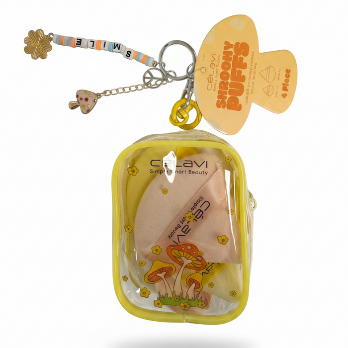 Celavi - Shroomy Puffs – 4-Piece Makeup Sponge Set in Decorative Keychain Pouch