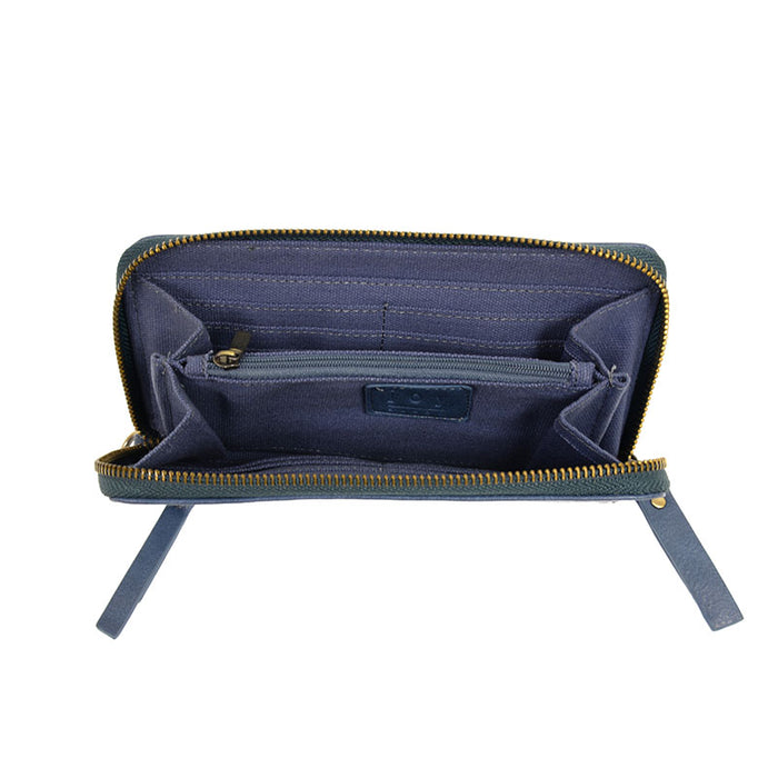 Cerulean Blue Vegan Leather Chloe Zip Around Wallet Wristlet - Inside View