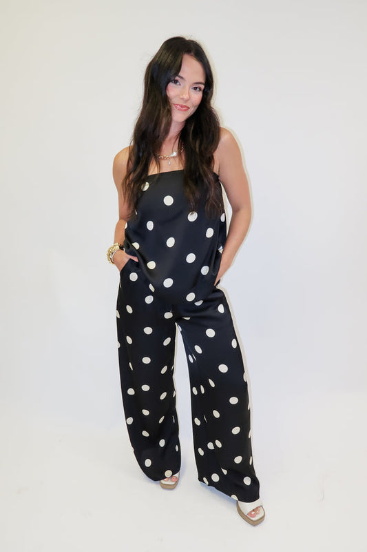 Champagne Wishes Black Silky Polka Dot Top - The Pink Tulip Clothing