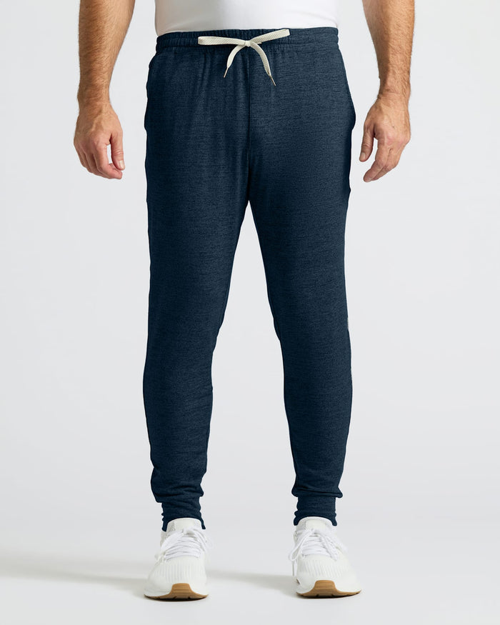 Dark Heather Navy Active Joggers with elastic waistband and side pockets.