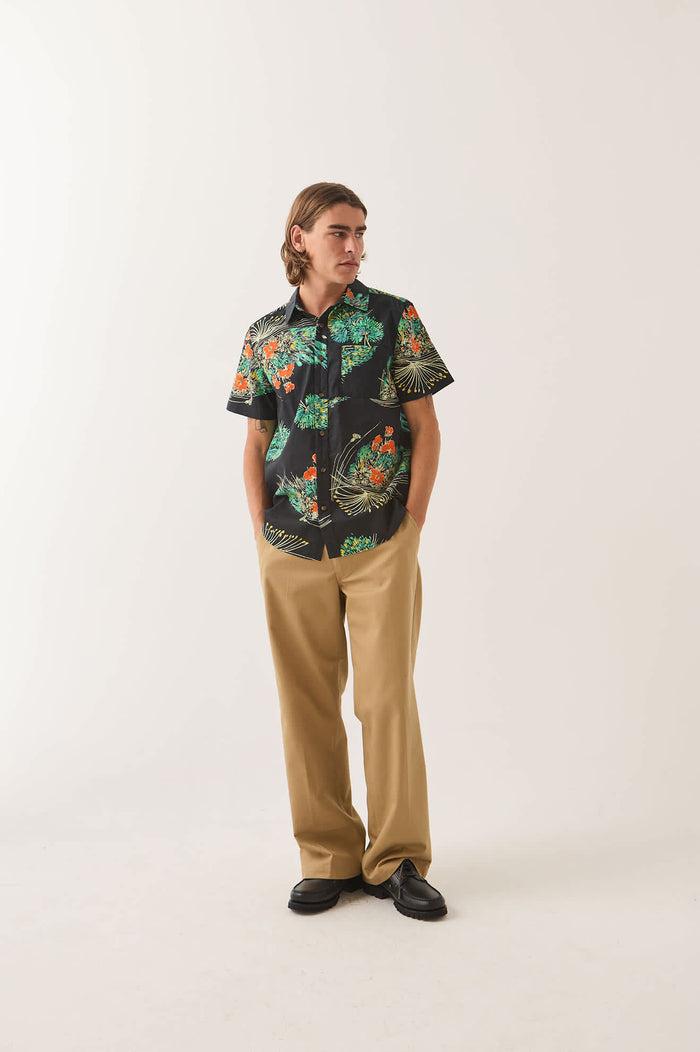 Men's Charter Print Shirt in the color Black/Floral - Men's Front View