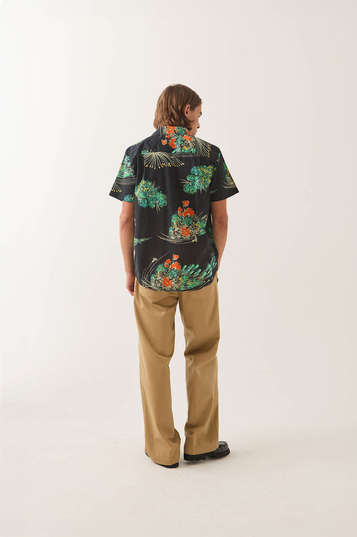 Men's Charter Print Shirt in the color Black/Floral - Men's Back View