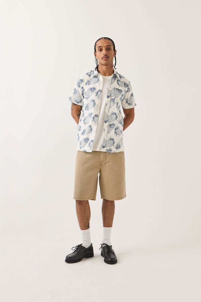 Men's Charter Print Shirt in the color Off White Pineapple - Men's Front View