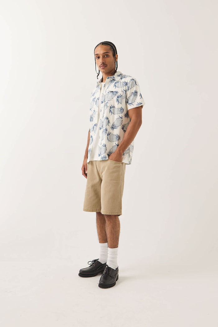 Men's Charter Print Shirt in the color Off White Pineapple - Men's Side View