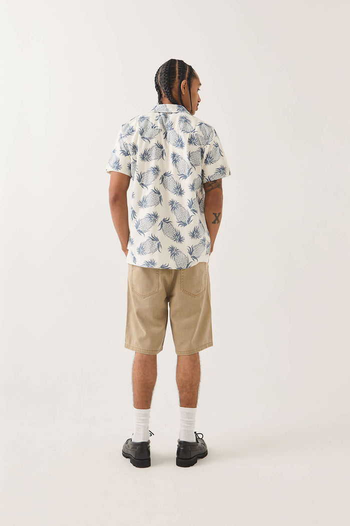 Men's Charter Print Shirt in the color Off White Pineapple - Men's Back View