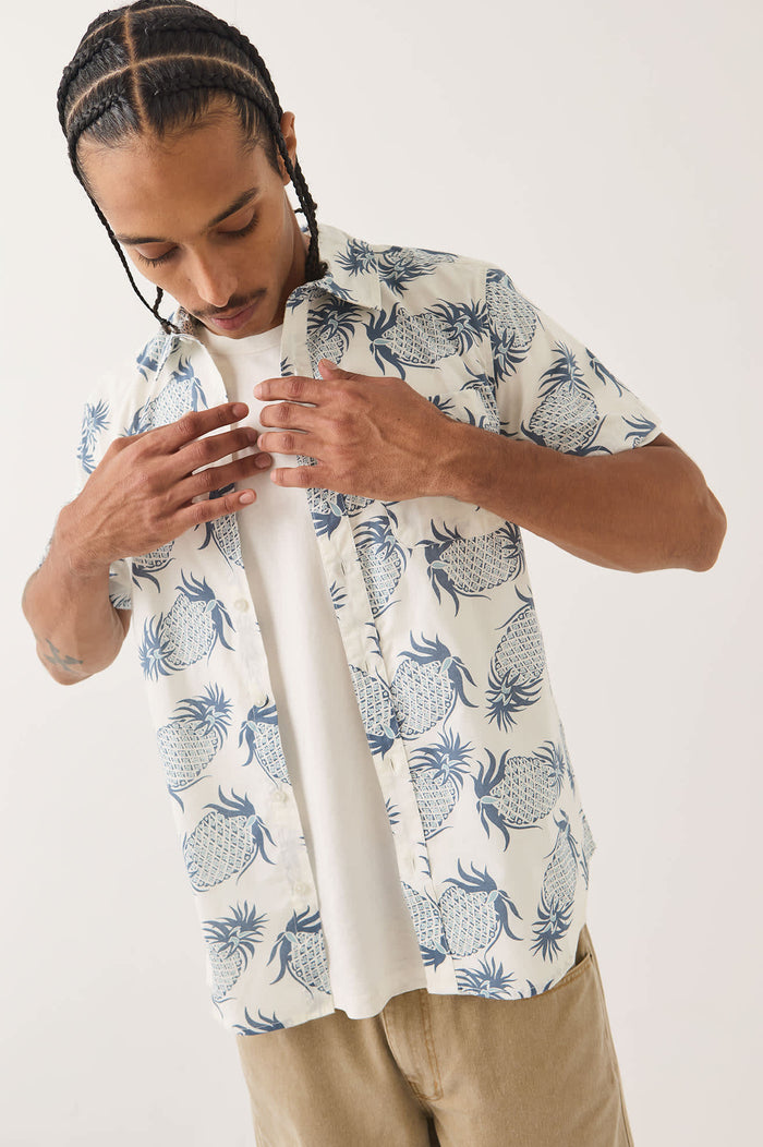 Men's Charter Print Shirt in the color Off White Pineapple - Additional Fit image