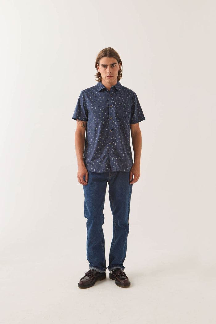 Men's Charter Print Shirt in the color Washed Navy/Micro Floral - Men's Front View