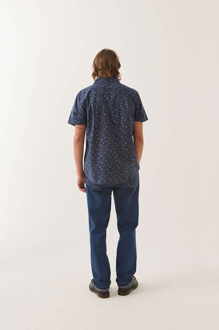 Men's Charter Print Shirt in the color Washed Navy/Micro Floral - Men's Back View