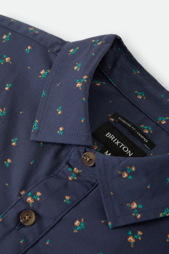 Men's Charter Print Shirt in the color Washed Navy/Micro Floral - Additional Laydown image