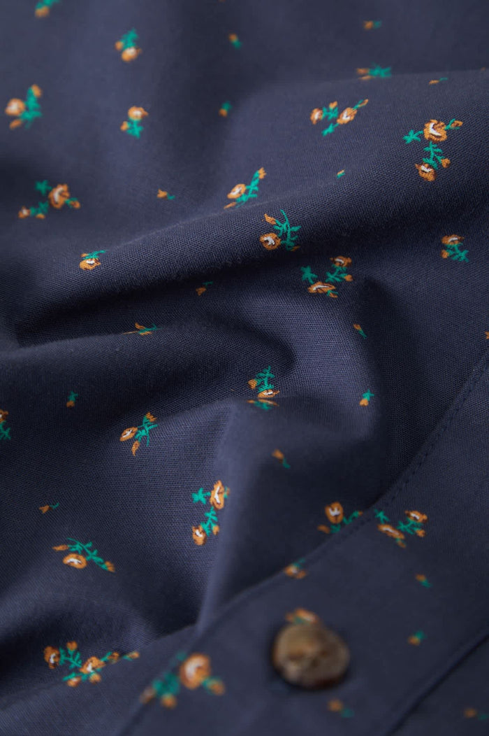 Men's Charter Print Shirt in the color Washed Navy/Micro Floral - Additional Laydown image