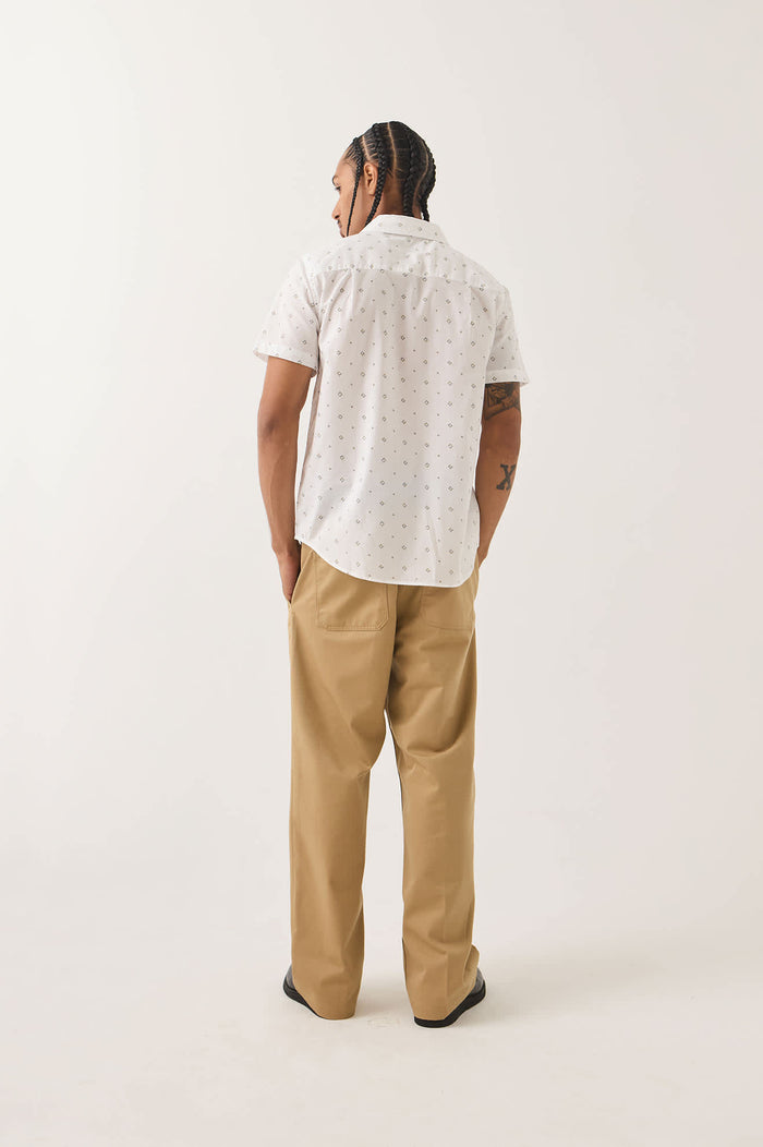 Men's Charter Print Shirt in the color White/Geo - Men's Back View