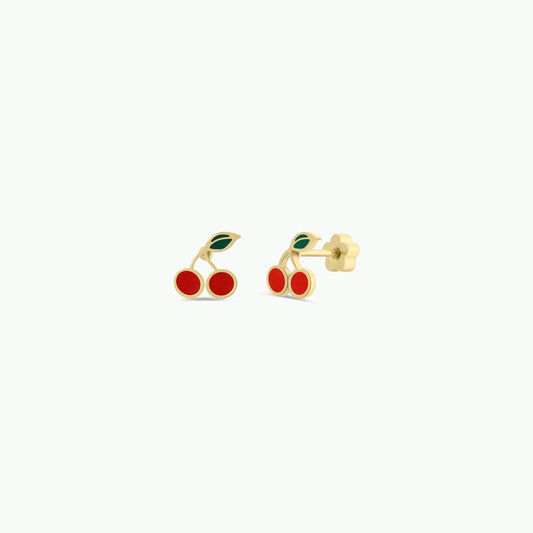Cherry Enamel Flat Back Kids Earrings