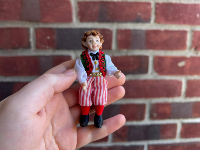 Christmas Elf Little Boy in Striped Pants and Vest