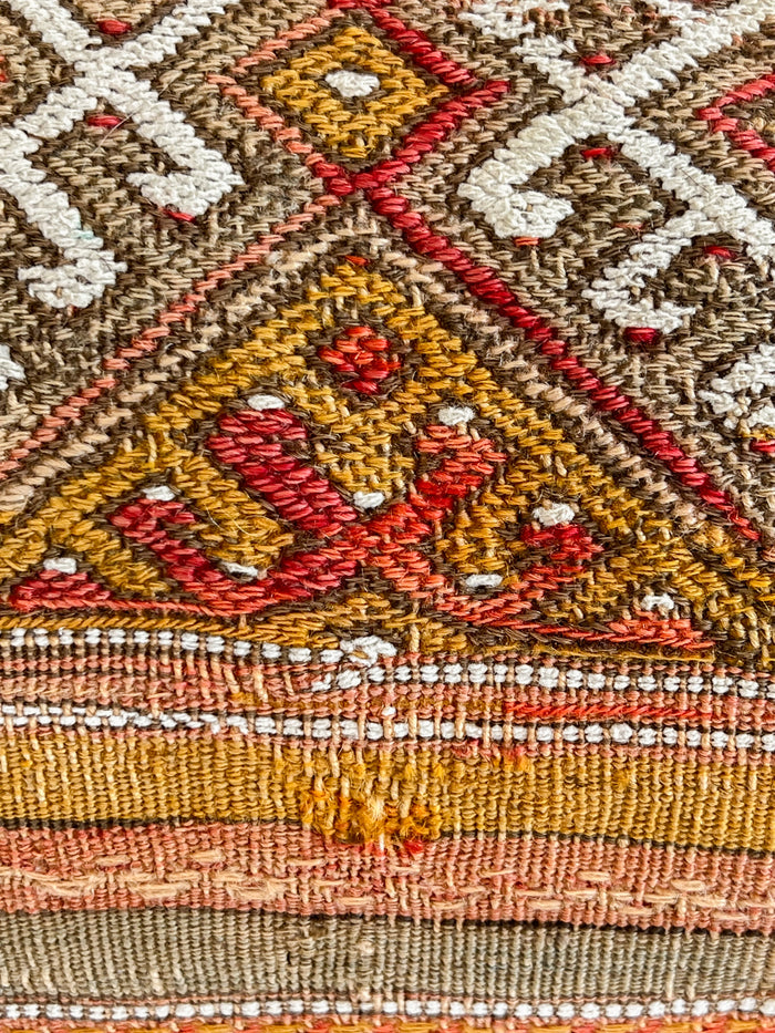 traditional Handmade Turkish kilim pillow cover made with vintage rugs 12x24 yellow red white scandanavian design