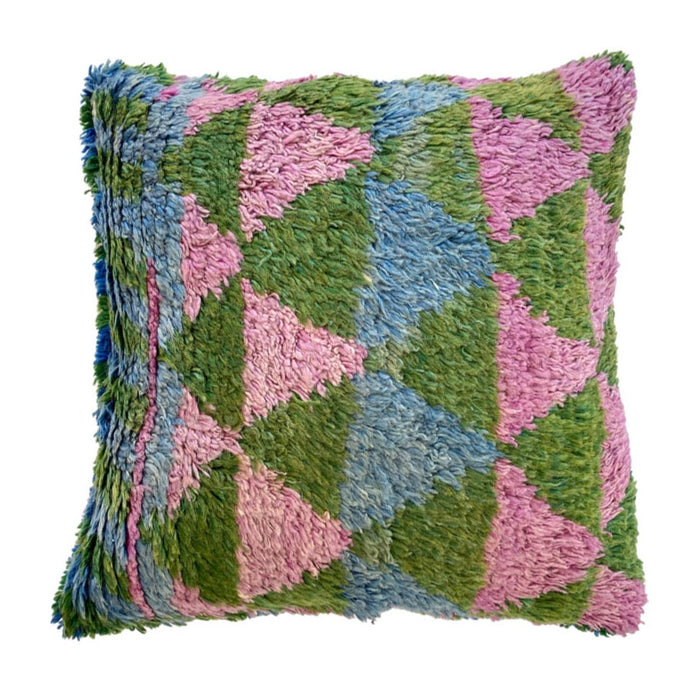 Circus Festival turkish rug pillow cover made with vintage blue green purple textiles 20x20