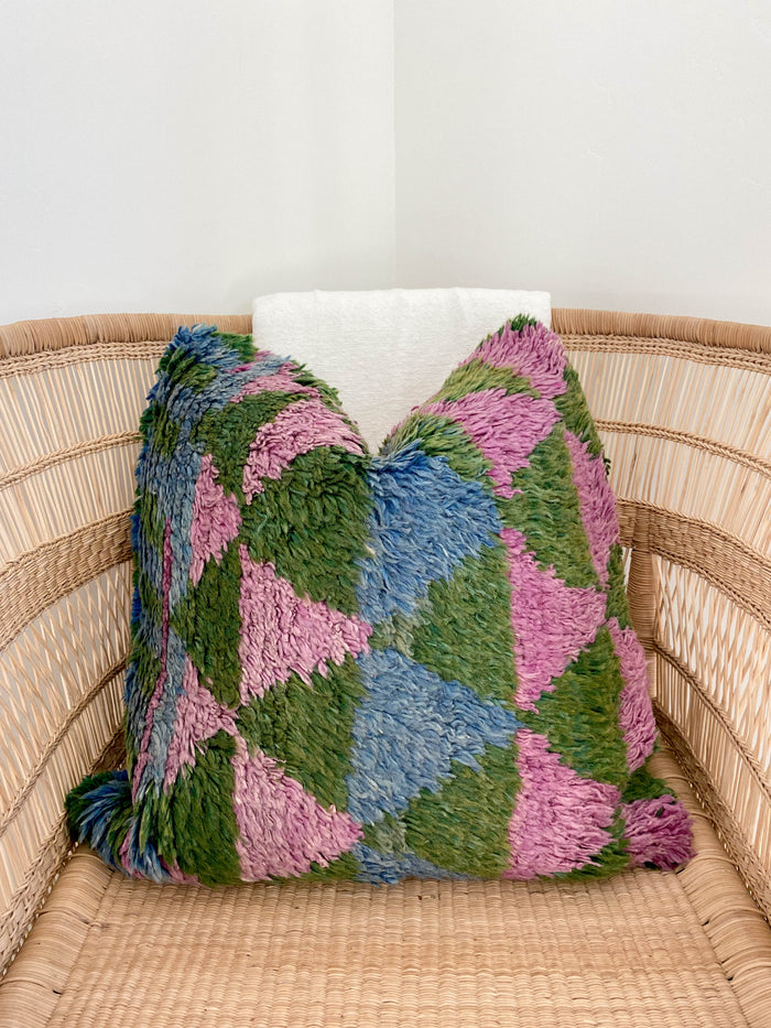 Circus Festival turkish rug pillow cover made with vintage blue green purple textiles 20x20