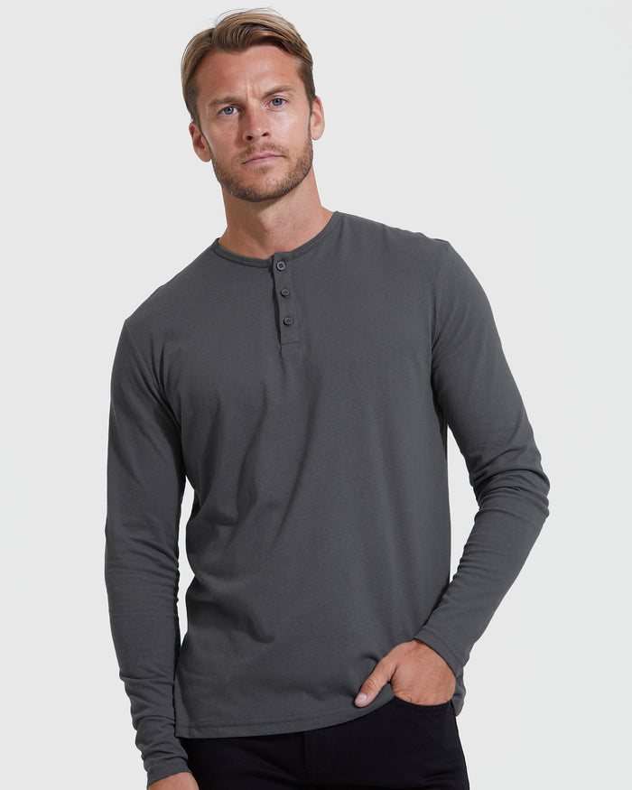 Carbon Classic Long Sleeve Henley with three-button placket