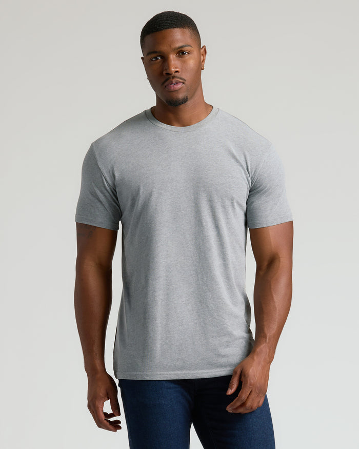 Classic Tall Straight Hem Crew Neck T-Shirt on fit man.
