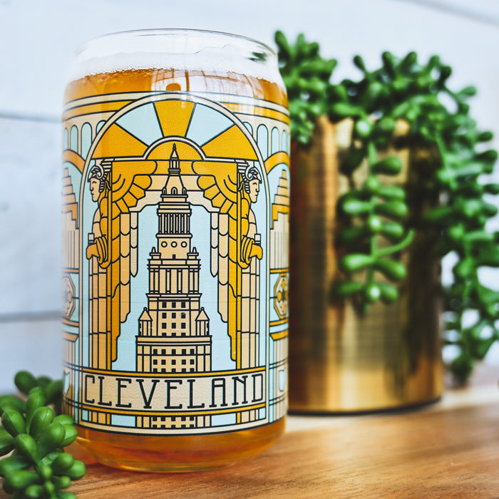 Cleveland Landmarks Stained 16 oz Glass Pop Can Glass