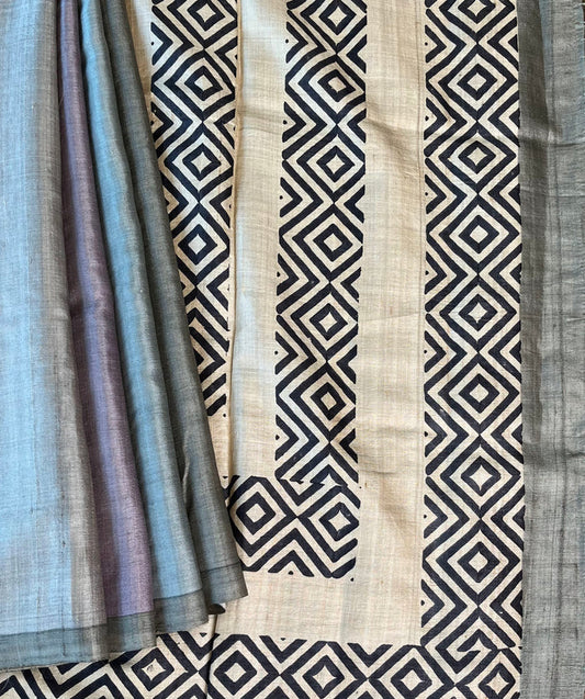 Colour blocked tussar saree