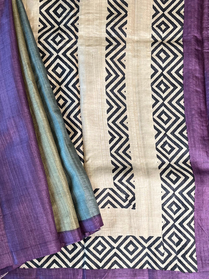 Colour blocked tussar saree
