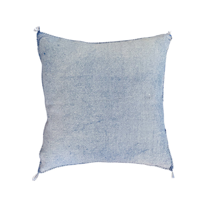 Artisanal Handmade Moroccan embroidered cactus silk sabra lumbar pillow blue handwoven boho eclectic decor