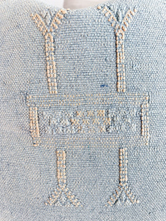 Artisanal Handmade Moroccan embroidered cactus silk sabra lumbar pillow blue handwoven boho eclectic decor