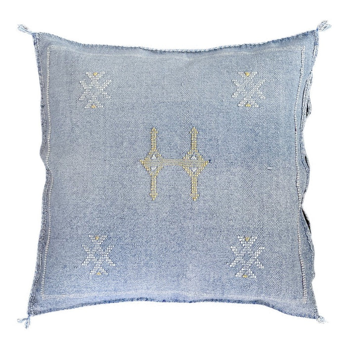 Artisan Handmade Moroccan embroidered cactus silk sabra pillow blue handwoven