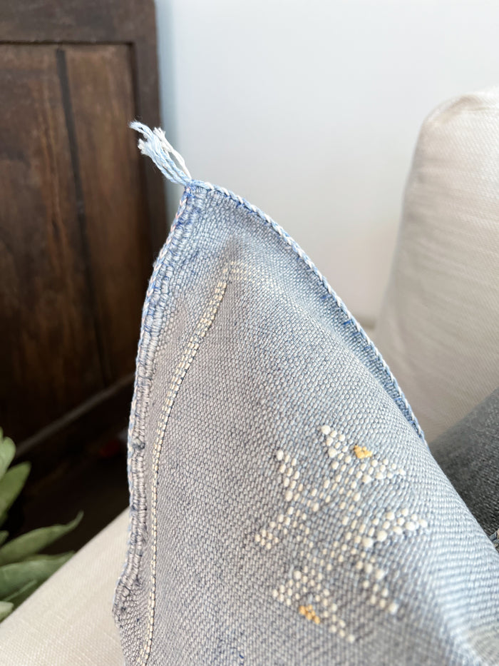 Artisan Handmade Moroccan embroidered cactus silk sabra pillow blue handwoven