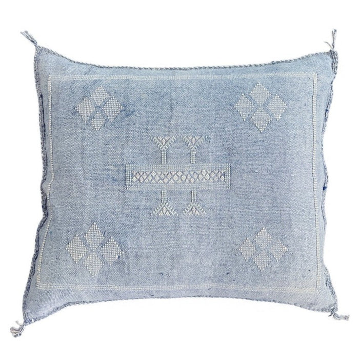 Artisan Handmade Moroccan embroidered cactus silk sabra pillow blue handwoven