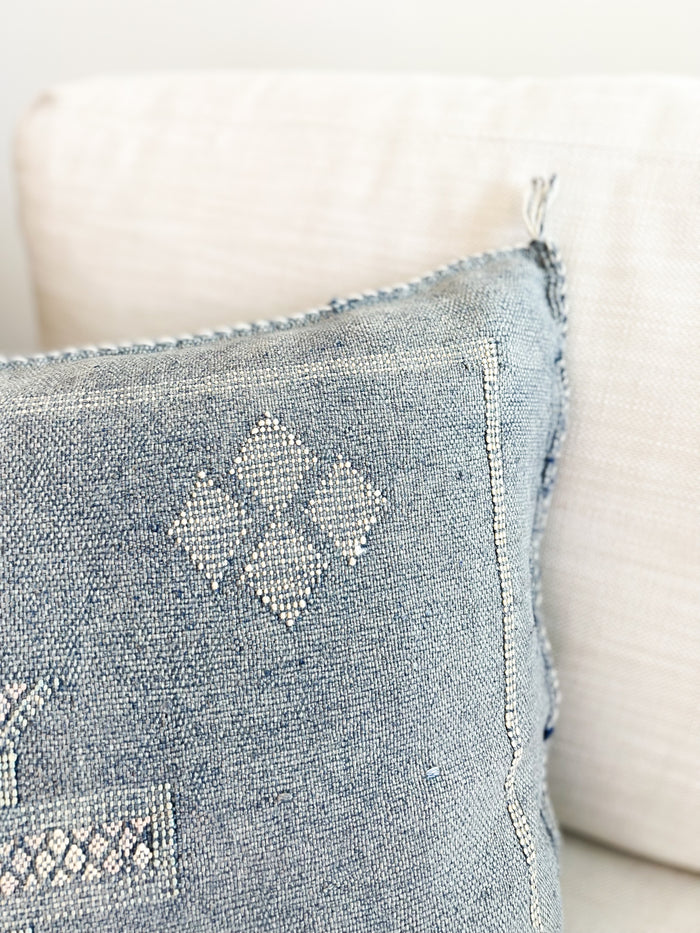 Artisan Handmade Moroccan embroidered cactus silk sabra pillow blue handwoven