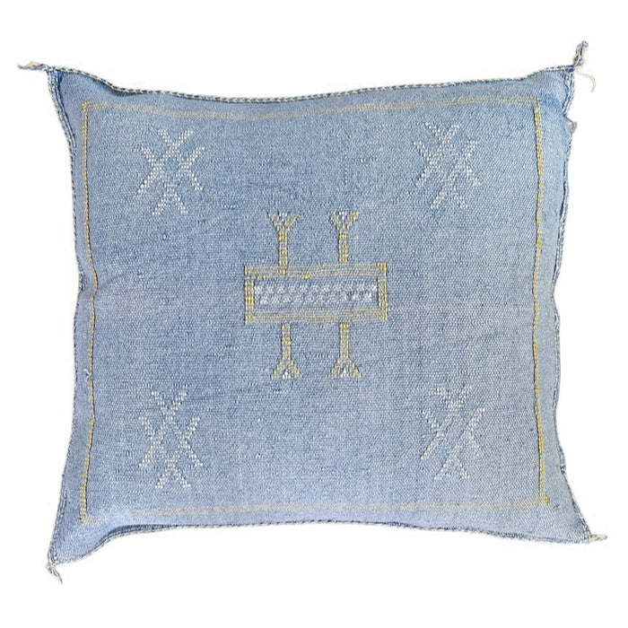 Artisan Handmade Moroccan embroidered cactus silk sabra pillow blue handwoven