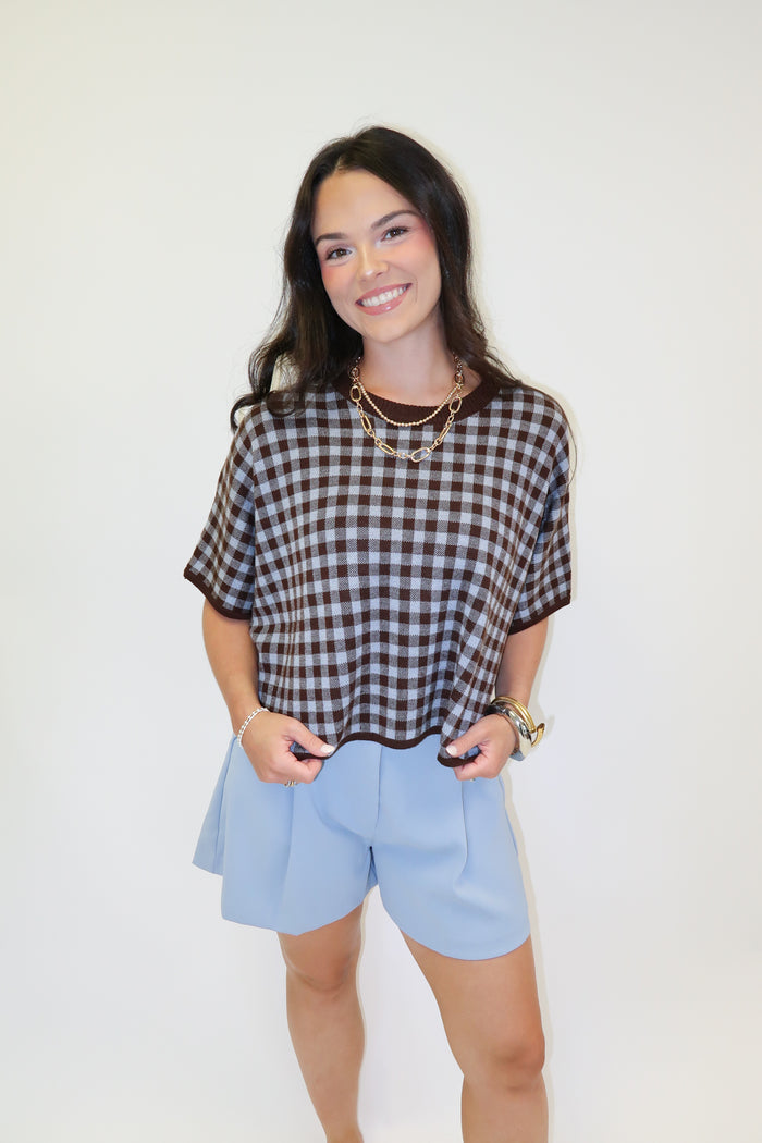 Country Club Check Sweater Top - The Pink Tulip Clothing