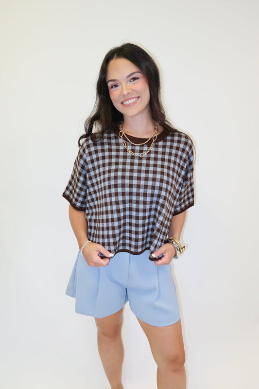Country Club Check Sweater Top - The Pink Tulip Clothing