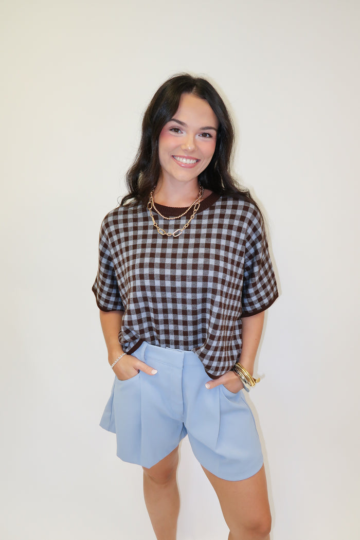 Country Club Check Sweater Top - The Pink Tulip Clothing