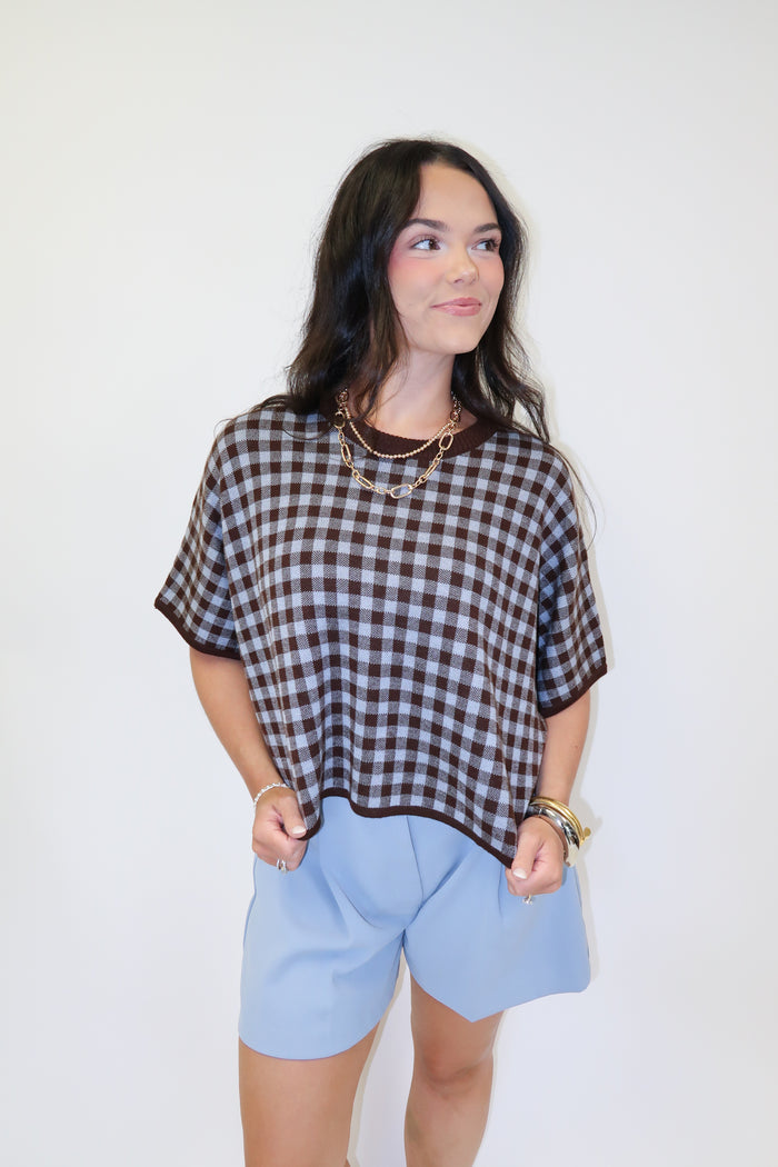 Country Club Check Sweater Top - The Pink Tulip Clothing