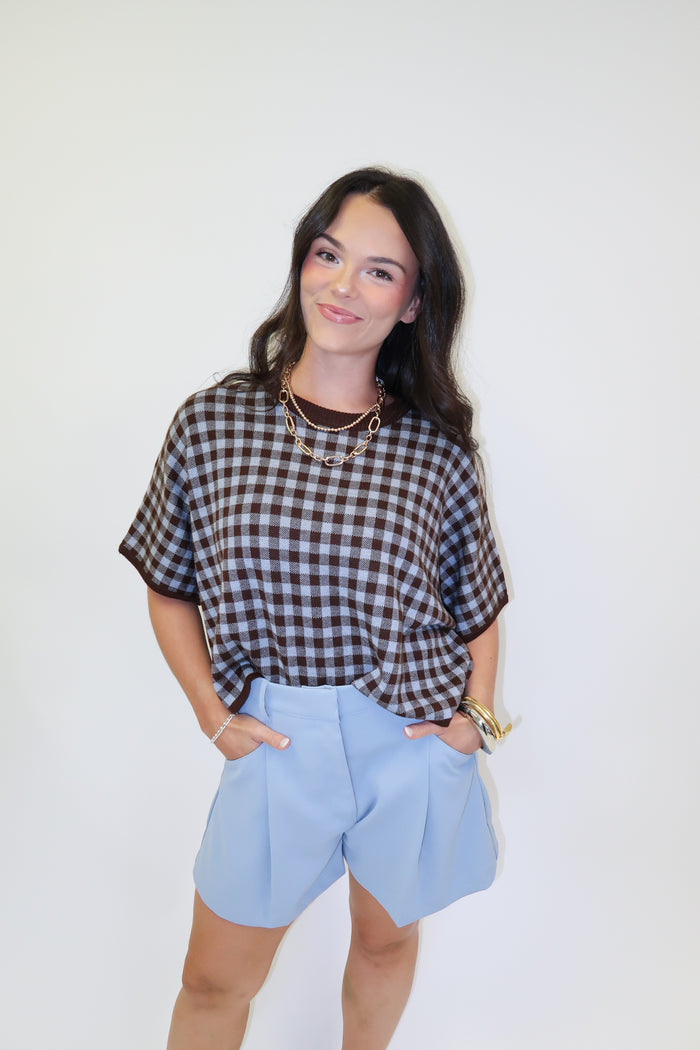 Country Club Check Sweater Top - The Pink Tulip Clothing