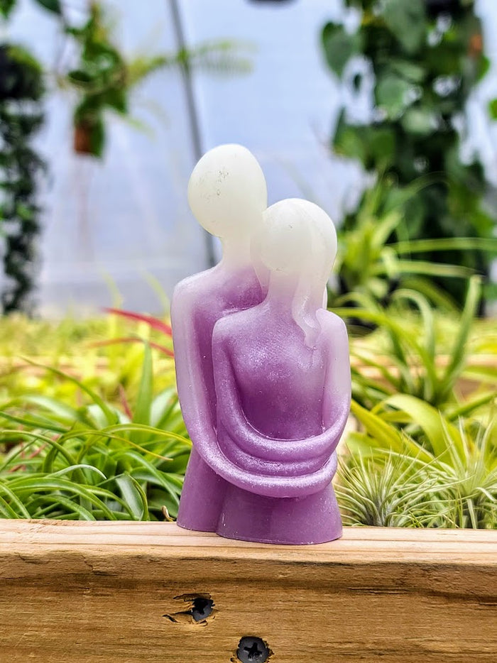 Couple Hugging Luminous Carving