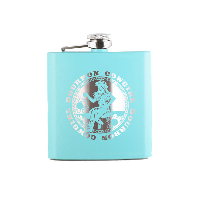 Bourbon Cowgirl Flask - Teal Logo