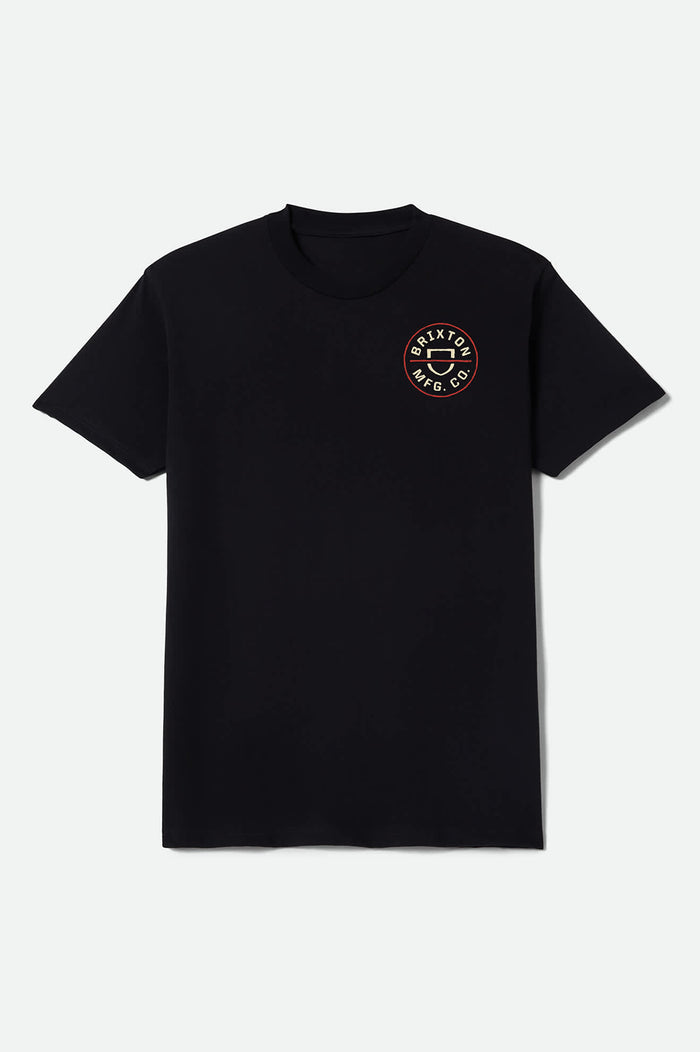 Men's Crest II Standard T-Shirt in the color Black/Ivory/Brick Red - Front Product View