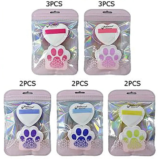 Cute Cat Paw & Heart Makeup Powder Puff Set – Soft Velvet Cosmetic Sponge for Face Powder, Foundation, and Setting, 5.2cm (BFB-1068)