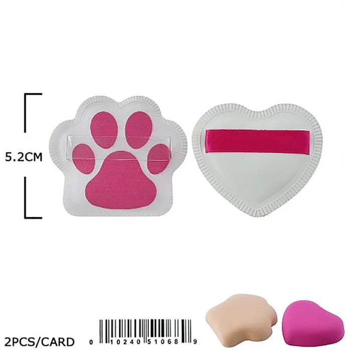 Cute Cat Paw & Heart Makeup Powder Puff Set – Soft Velvet Cosmetic Sponge for Face Powder, Foundation, and Setting, 5.2cm (BFB-1068)