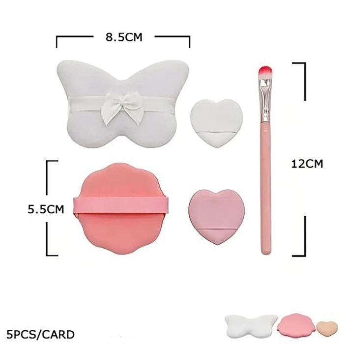 Cute Makeup Sponge and Brush Set – Butterfly & Heart-Shaped Powder Puffs, Foundation Blender Sponges, and Eyeshadow Brush for Face & Eye Makeup, Travel-Friendly (BFB-1103)
