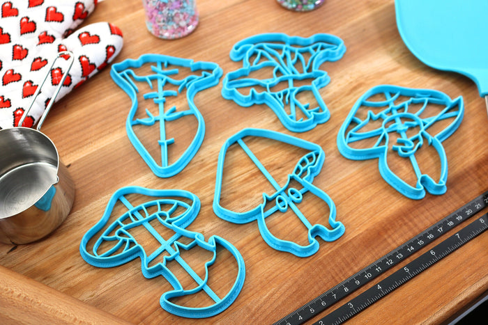 Cute Mushroom Cookie Cutters - Amanita, Chantrelle Pair, Sorrel Standing, Sleepy Oyster Mushroom, Deadly Nightblade - Forager Gift